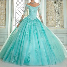 Tulle Quinceanera Dresses Ball Gown Crystal Applique Long Sleeves Sweet 16 Dress