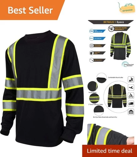 ANSI Class 3 Hi-Vis Long Sleeve T-Shirt - X-Large Black with Moisture-Wicking - product listing photo