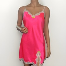 Victoria s Secret Vintage Y2K Fuchsia Satin Lace Slip Dress Chemise Size Large