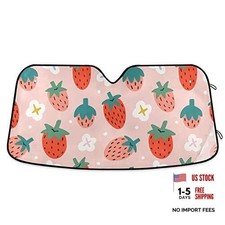 Front Windshield Sun Shade Cute Hand Drawn Summer Berries Folding Strawberries