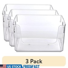 Clear Open Front Organizer Bin W/ Handles Stackable Storage Closet Pantry New