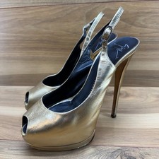 Giuseppe Zanotti Slingback Y2K Heels 6.5 EU 36.5 Bronze Platform Peep Toe Pumps