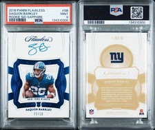2018 Panini Flawless Saquon Barkley Sapphire Rookie Card RC Auto 05/10 PSA 9. rookie card picture