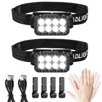2 StüCk Wiederaufladbare LED Stirnlampe,2500 Lumen IPX6 Sensor Schwarz