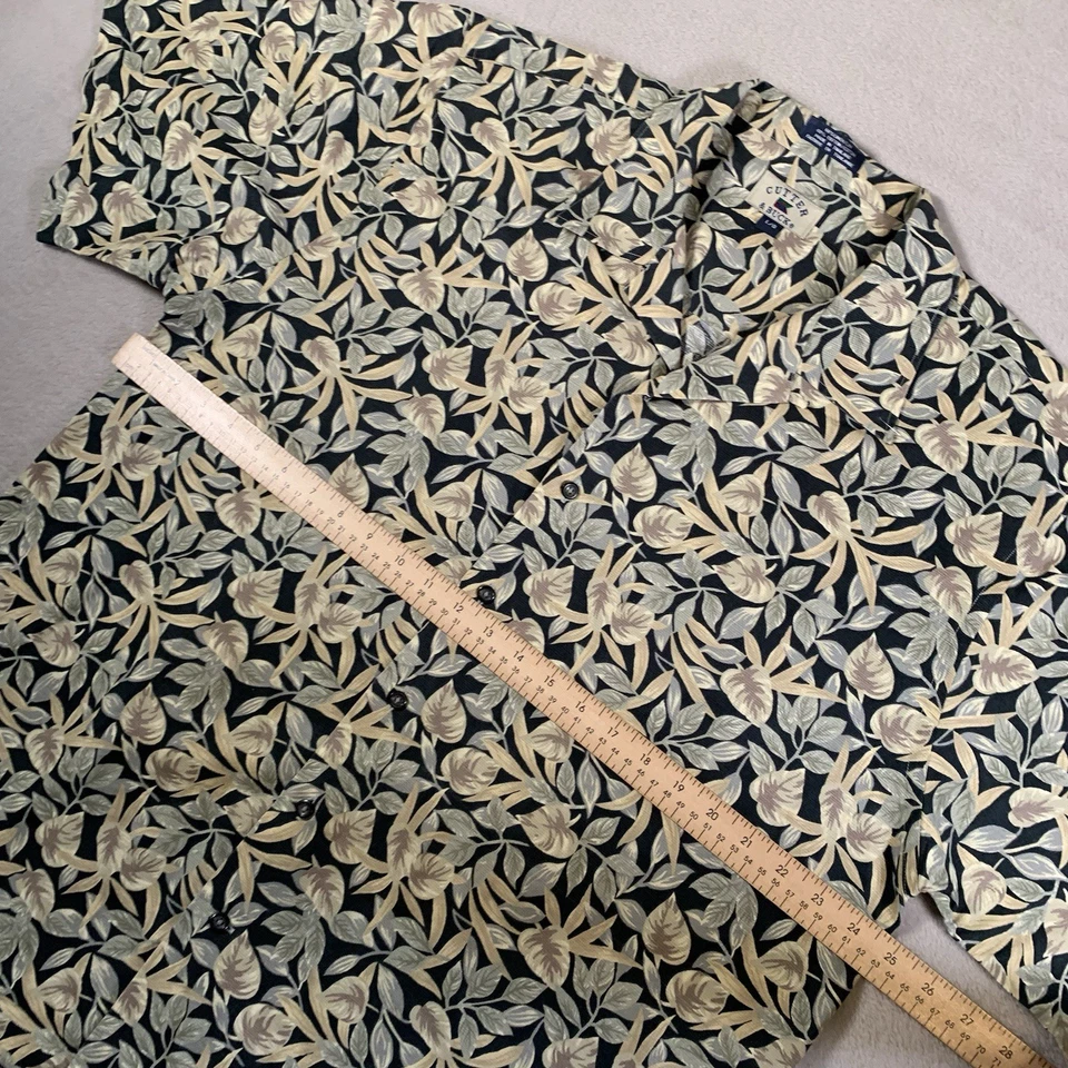 Cutter & Buck Floral Leaf Shirt Mens Large Linen Cotton Hawaiian Camp Aloha VTG - Image 4 of 4