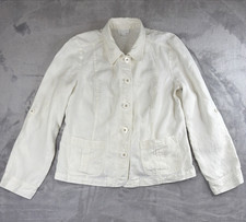 Charter Club Womens L White Linen Blend Button Front Jacket Blazer Pockets