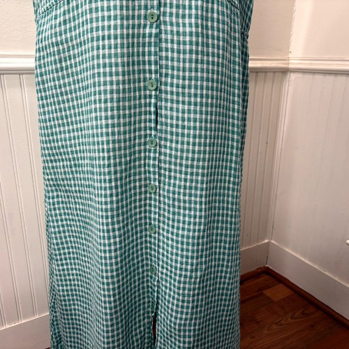 FLAX Design Size L Dress Maxi Jade Green Gingham 100% Linen Woven Sleeveless - Picture 7 of 13