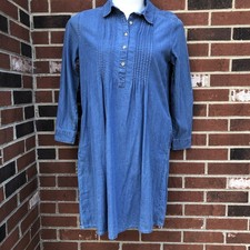 CW Classics Medium Chambray Denim Shirt Cotton Dress Long Sleeve Pintuck Bodice