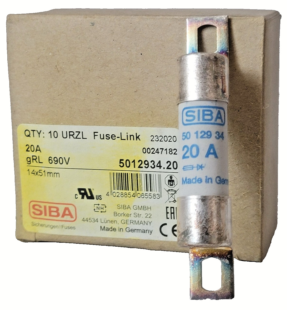 SIBA 50-129-34/20A fuse 14x51mm 690V gRL 1 piece 5012934.20