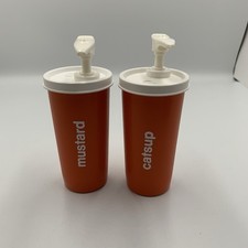 Vintage Tupperware Mustard Catsup Orange Condiment Pump Dispensers - No Lids