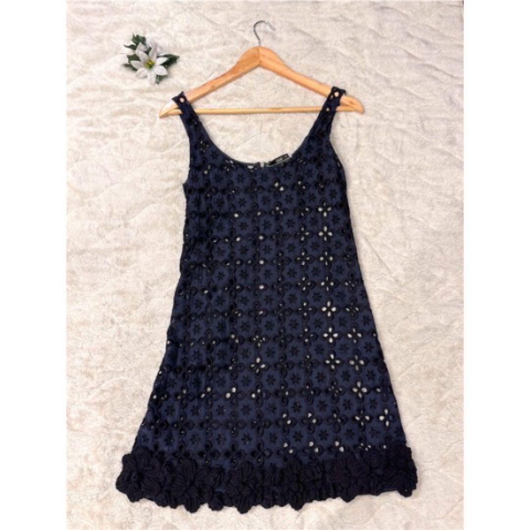 Used Prada Cutwork Sleeveless Crochet Dress, Size 40 Good