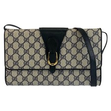 GUCCI vintage Shoulder Bag Pochette Gray Navy GoldHardware GG Supreme Canvas