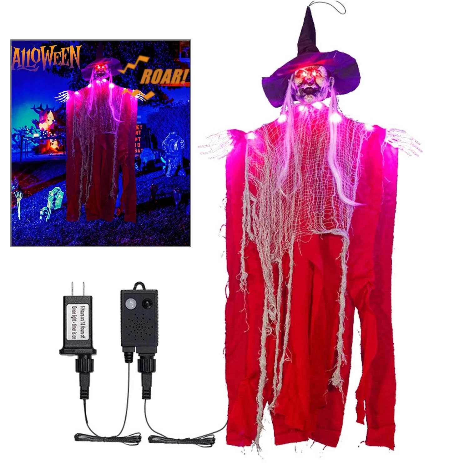 Halloween Animated Hanging Flying Witch Animatronics Purple Decorations Outdoor