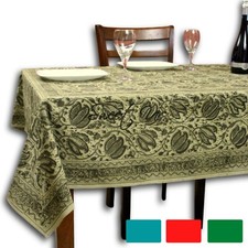 Cotton Vegetable Dye Hand Block Print Tablecloth Rectangle Beige Blue Green Red