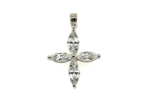 Diamond Marquise Cross Pendant Necklace .93ct 14K White Gold