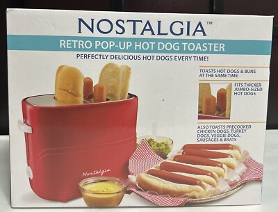 Nostalgia Electrics Retro Series Pop-Up Hot Dog & Bun Red Toaster, Brand New!