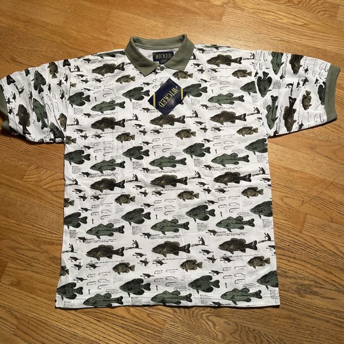 NWT Vtg WICKED Polo Shirt Size XL Mens FISH Print