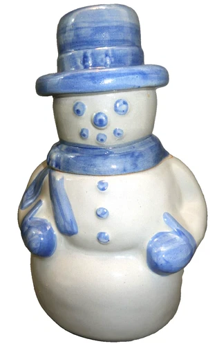Vintage 1997 BBP BEAUMONT BROTHERS POTTERY stoneware SNOWMAN COOKIE JAR 12.5"