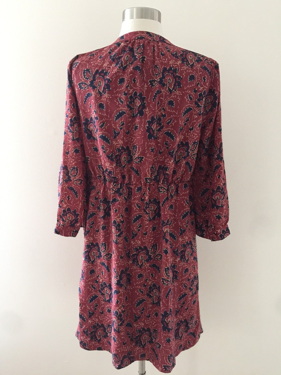 New MADEWELL silk lace-up dress in assam floral G3054 Small Red Blue | eBay
