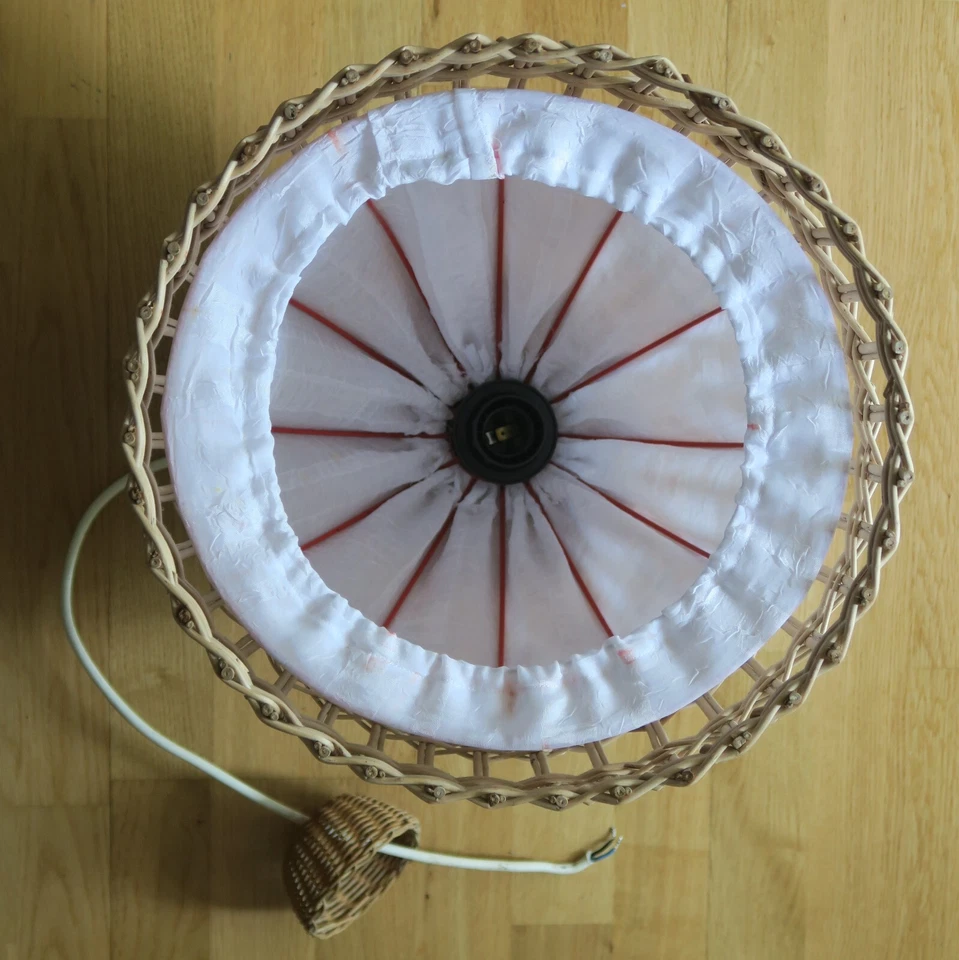 35cm Vintage Rattan/Korb/Stroh Lampenschirm/Lampe 70er, E27-Fassung, Baldachin - Bild 4 von 4