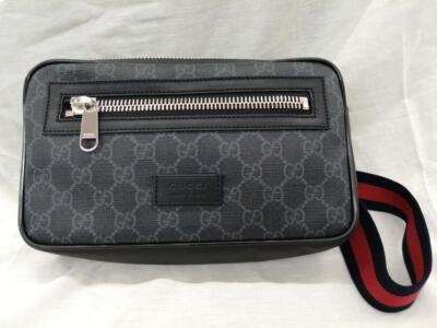 Auth GUCCI GG Supreme Belt Bag Web 474293 Bum Bag Black w/ Box F/S