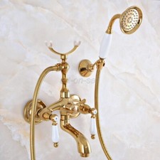 Luxury Gold Color Brass Wall Mount Clawfoot Bath Tub Faucet With Handheld Shower