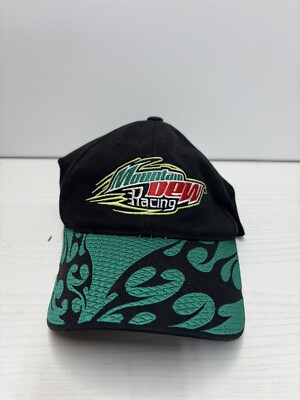2008 Mountain Dew Racing Black Green Flames Strapback Baseball Cap Hat