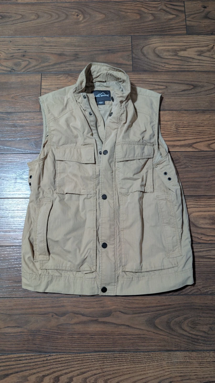 Eddie Bauer Vest Men Safari Fishing Utility Khaki Pockets Adjustable Large