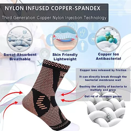 Copper Ankle Compression Sleeve Brace Support Socks Foot Fasciitis Pain Relief - Picture 5 of 42