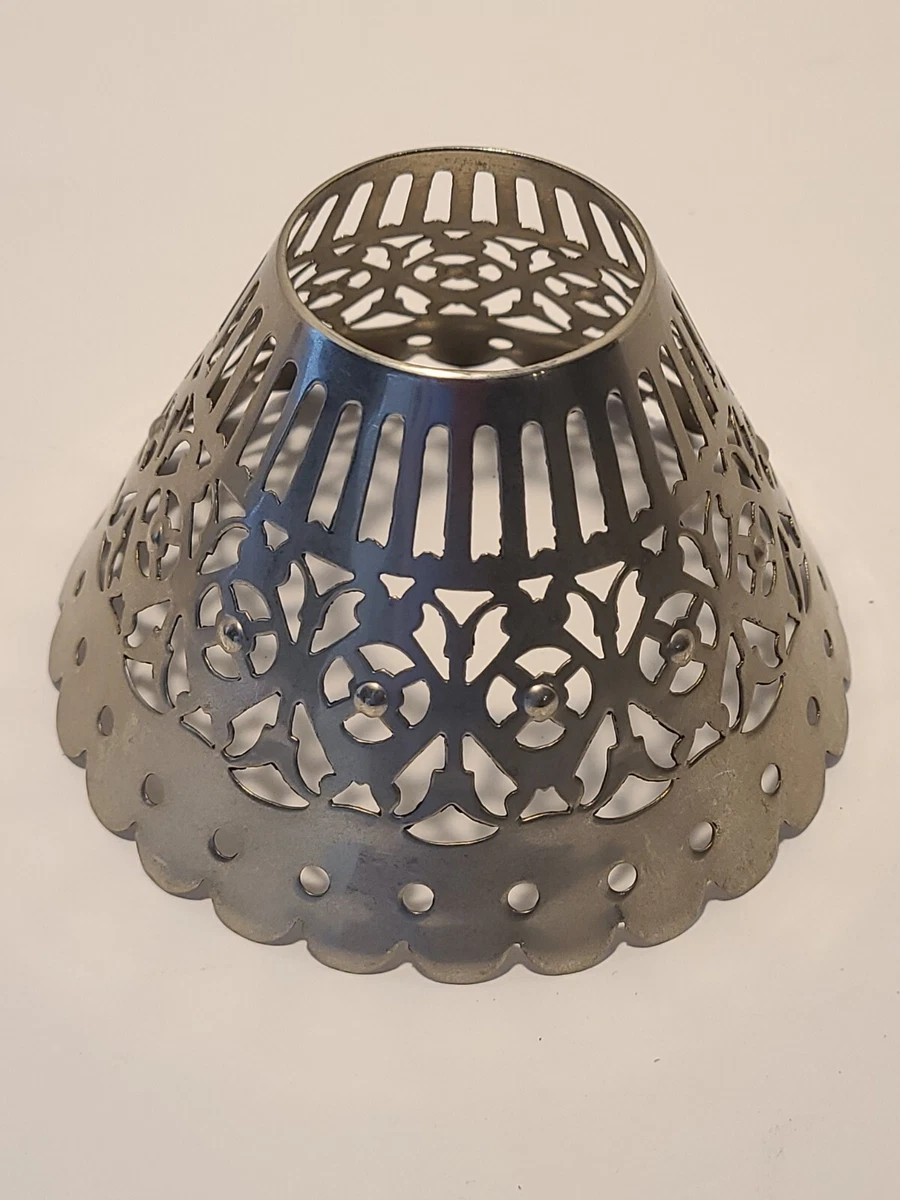 Vtg Silver Plate Reticulated Pierced Lamp Shade Metal Lampshade