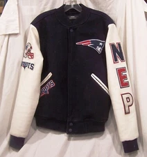 Letterman Patriots Navy Blue Varsity Jacket With Genuine Leather Sleeves