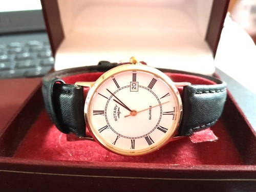 9CT GOLD ROTARY WATCH WITH LEATHER STRAP ORIGINAL BOX & GUARANTEE SUPERB - Picture 11 of 13
