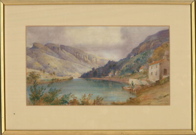 Daniel Smith - Aquarell Mitte Des 19. Jahrhunderts, Bergige Flusslandschaft