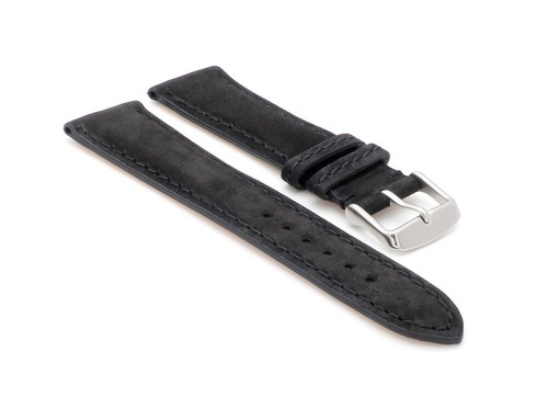 Veloursleder Uhrenarmband Modell Porto-Chrono schwarz 24 mm - Picture 2 of 3