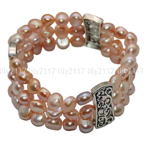 Natürliche 3-reihige 8-9 mm bunte Süßwasserperlen Perlen Stretch Armband Armreif 7,5 Zoll - Bild 10 von 13