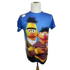 Bernie and Ernie Sesame Street Blue Dye Sublimated Print T-Shirt Sz L - NWT