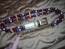 vtg RETRO Gold Belt with Large Jeweltone Color Beads Unique