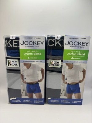 2x Jockey Boxer Brief Men s L Lightweight Cotton Blend 5'' 4-Pack Black Blue Gray