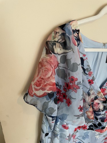 NEU Adrianna Papell Kleid 22W blau rosa Blumen Rüschen geraffte Taille Midi Plus - Bild 7 von 17
