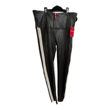 SPANX Faux Leather Stripe Leggings Women's L Large Black/White tuxedo shapewear