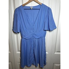 A New Day Blue Polka Dot Flutter Short Sleeve Crepe V-Neck Mini Dress Size S