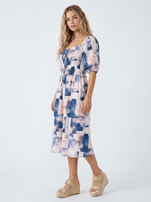 Universal Thread Cottagecore Artsy Abstract Puff Sleeve Midi Dress Medium Boho