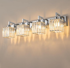 4-Light Chrome Crystal Bathroom Vanity Light Modern Wall Sconce Fixture