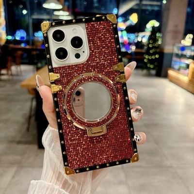 Magsafe Case For Various Phone Magnetic Mirror Holder Cover Back Glitter Diamond