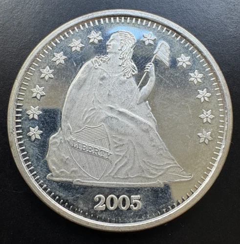 2005 Liberty Seated .999 Design Silver Ounce Round with Proof & Matted Finish