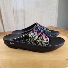 Oofos OOahh Luxe Recovery Slides Women's Size 8 Limited Edition Paint Splatter