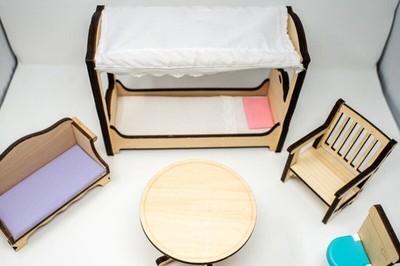 Kid Kraft wood Doll furniture canopy bed, chair, couch, coffee table, toilet lot