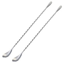 Bar Spoon Cocktail Mixing Stirrers, 2Pcs, 12  Long Handle, Silver