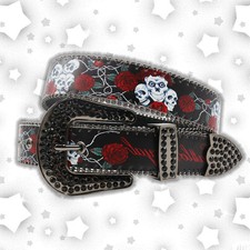 Bold Women Punk Rhinestone Skull Cross Belt Faux Leather Y2K Streetwear 105-1...