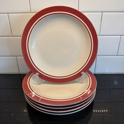 LL Bean Trapper Stripe Salad Plates Red Bread Desert 8 1/2'' Set of 5 Retired